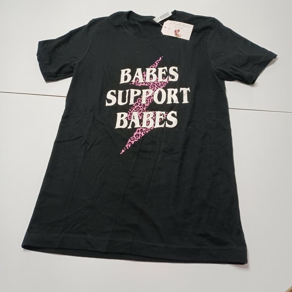 New Bella + Canvas Top Womens S T-Shirt Black Y2K Babes Support Babes Lightening